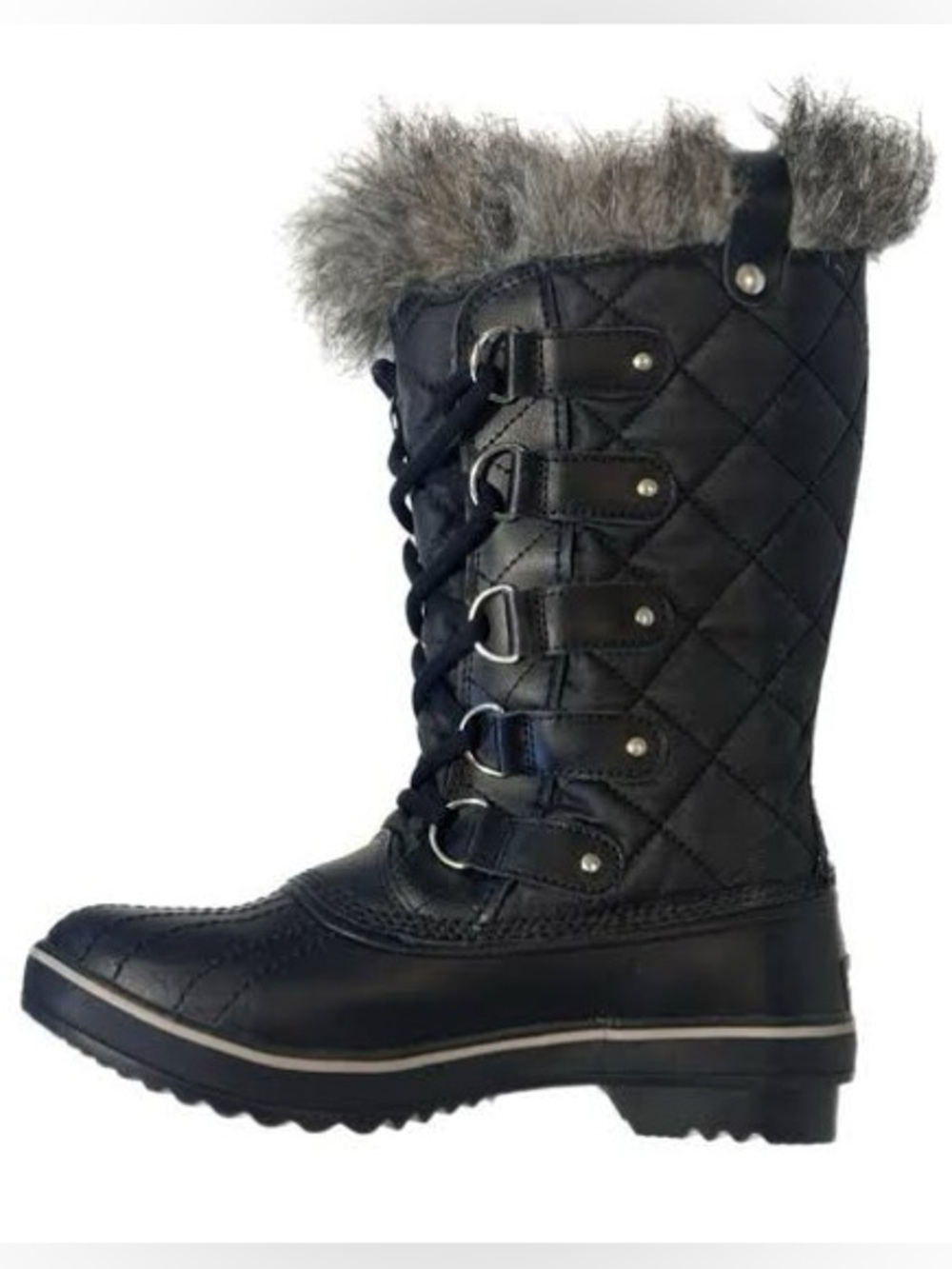 Sorel Tofino II Waterproof Black Quilted Lace-Up Winter Boots Faux Fur Trim 8.5